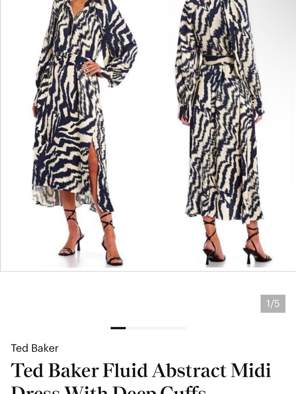 Ted Baker Navy and Cream Abstract Midi Skirt with Side Slit size 2
